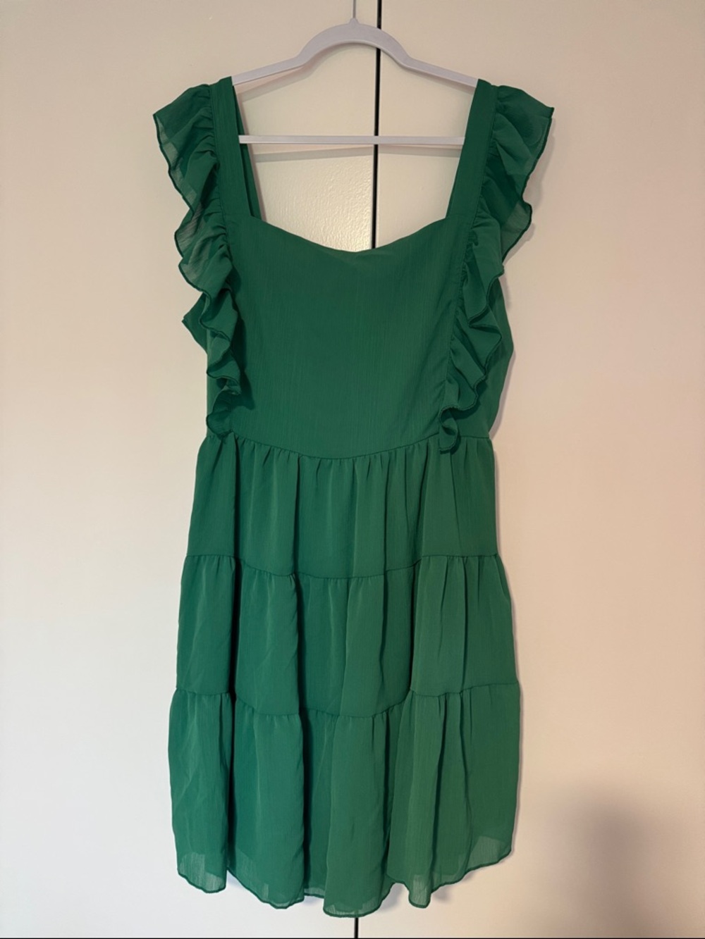 Women’s Square Neck Ruffle Tiered Green Mini Dress